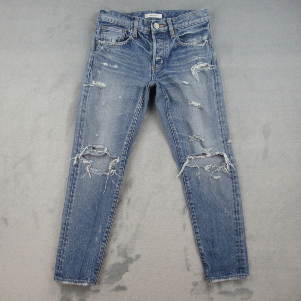 Moussy Jeans Women 26 Blue Distressed Button Fly Straight Leg 010AAC11-1620